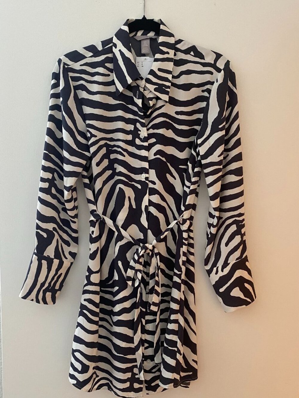 H&M Zebra Print Belted Short Shirt Dress NWT Size S